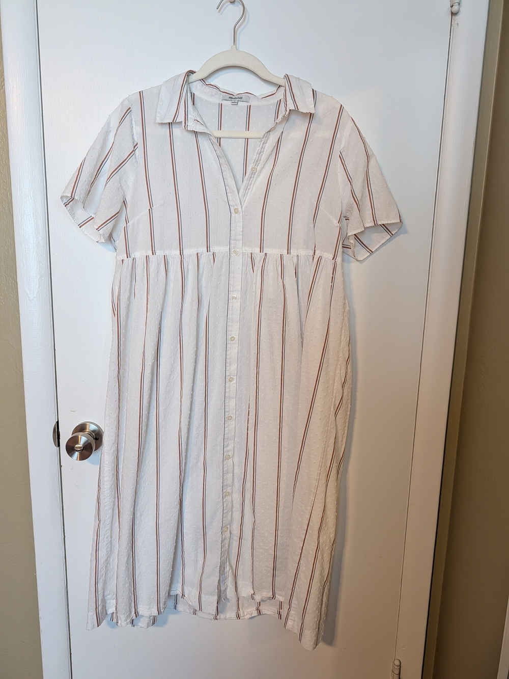 Madewell White Dress with Brown and Navy Stripes